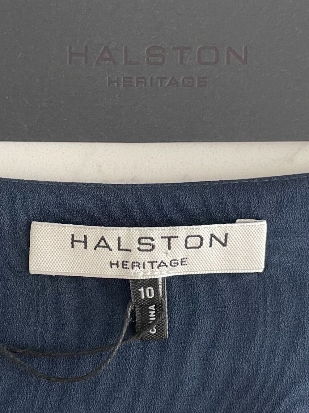 Halston Heritage Style #NHC051437 LS V Neck Lined Faux Wrap Dress Midnight 10 - Picture 10 of 14